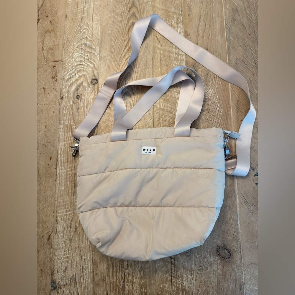 Wilo Women's Puffer Crossbody Tote in Light Beige